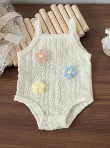 2 piezas Conjunto de body y shorts ligeros y lindos para bebé/niña pequeña, para verano - Beis - Ver 5