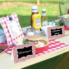Red Gingham Picnic Party Decoration Supplies 4 X 6 Inch Italian Themed Party Chalkboard Tent Cards Double Sided Mini Blackboard Labels For Picnic BBQ Ba By Shower Wedding Table Number Food Place