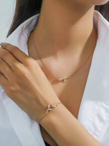 2 Stücke geometrisches Kreis-Glieder-Zirkonia Armband und Halskette Set, elegantes Schmuckgeschenkset mit Box, Brautgeschenk, Liebesgeschenk, Muttertagsgeschenk, Weihnachtsgeschenkbox, Geburtstagsgeschenk