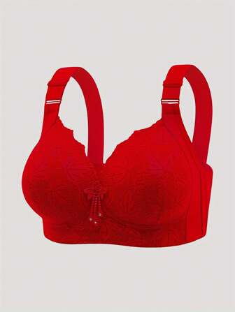 1-Piece Set Of Women's Sexy Lace Red No Steel Ring Underwear, Gathering Big Chest To Show Off Small Anti Sagging Christmas Underwear Bra