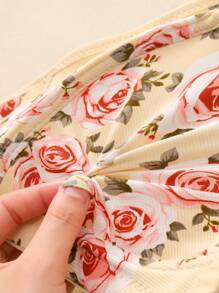 1pc Women's Floral Print Comfortable Front-Closure Adjustable Strap Wireless Racerback Lingerie Bra - Apricot - View 6