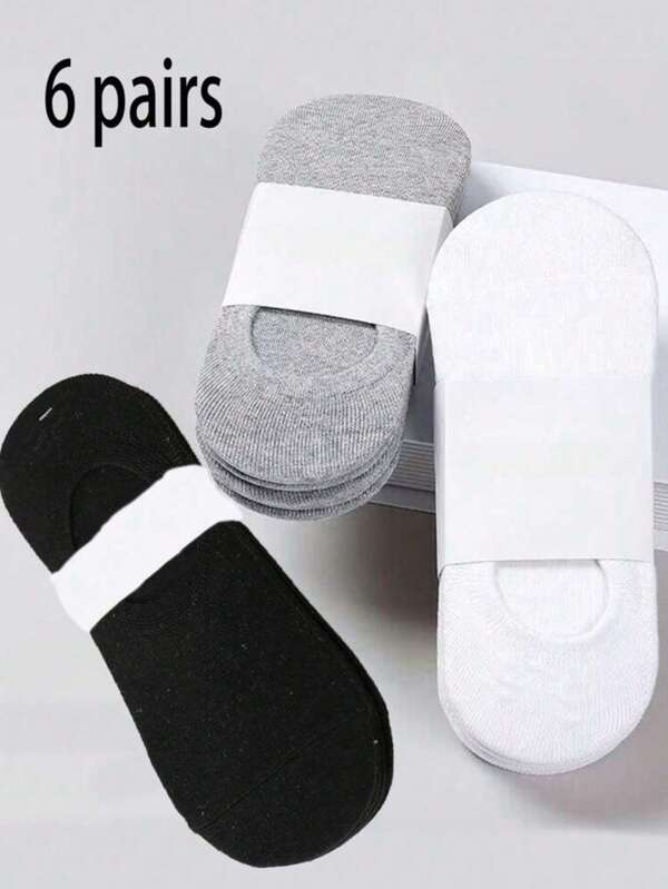3/6 Pairs Black, White Socks Grey Socks Breathable Ankle Socks Summer Thin No Show Non-Slip Liner Socks Women Socks