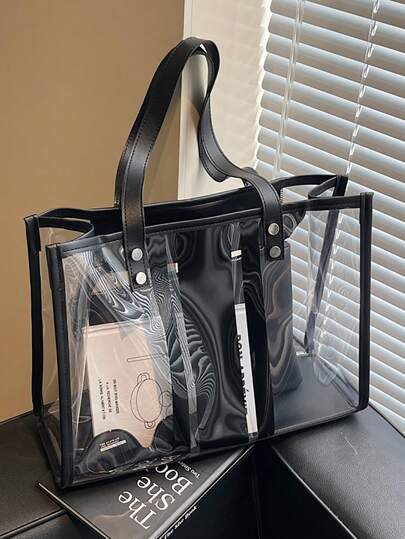 Enkel genomskinlig strandväska, axelhandväska med stor kapacitet för kvinnor