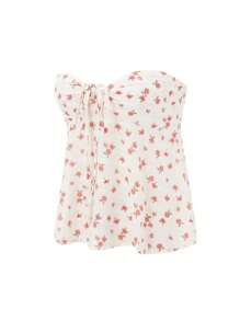 Women Y2k Summer Strapless Tube Tops Vinatge Fairy Grunge Floral Print Drawstring Bandeau Vest Tops Off-Shoulder Backless Cute Going Out Crop Tops Peplum Tank Tops For Teen Girls Streetwear Aesthetic Clothes - 彩色 - 查看 7