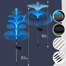 1 pièce Lumières de jardin solaires Nouvelle version améliorée Lumières solaires extérieures étanches Lumières de fleur solaire à double méduse et étoile changeant de 7 couleurs pour décoration de jardin extérieur de Noël Cadeaux pour femmes