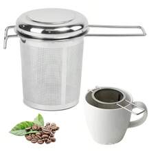 304 Stainless Steel Tea Drain With Lid Tea Strainer Collapsible Double Handle Tea Strainer With Lid Tea Brewer - Silver - View 2