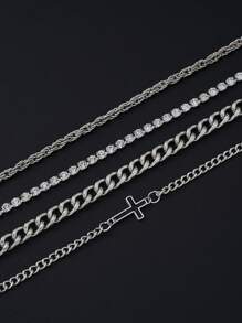 4-15 件不锈钢十字链手链套装，适合男士、休闲日常佩戴、生日和圣诞节礼物 - 彩色 - 查看 6