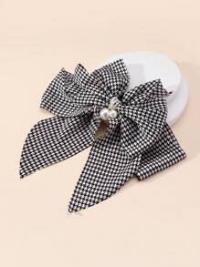 1 Pc Women Houndstooth Pearl Bow Spring Clip, Suitable For Date, Holiday, And Everyday Wear Hair Clips Claw Clips Hair Claws Hair Slide Hair Barrettes, Autumn, School Stuff, Elegant, College, Pearl Hair Accessories