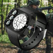SANDA. SANDA Square Dial Digital Watch For Men Military Army Countdown Sport Quartz Wristwatch Man Large Dial Silicone Multifunctional Chronograph Waterproof Male LED Clock