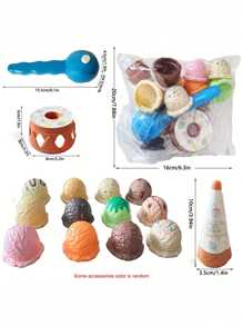 儿童冰淇淋玩具，逼真的冰淇淋勺堆叠游戏，儿童早教模拟厨房趣味益智玩具