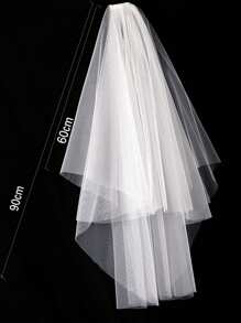 1pc Tulle A Double Layered Bridal Plain Style Short Headband,Wedding Dress For Bride - White - View 6