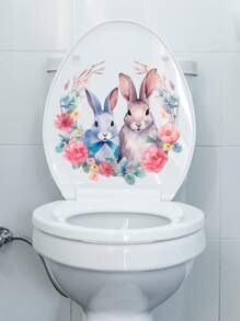 1 pièce Autocollant de décoration de salle de bain avec motif de lapin et d'œuf de Pâques, convient pour le siège des toilettes, le réservoir et l'embellissement de la salle de bain