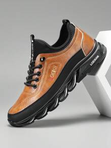 Round Toe Lace-Up Comfortable Non-Slip Leather Formal Shoes Suitable For Business Meetings, Outdoor Walking, Casual Wear, Fashionable And Versatile Low-Top Casual Sneakers, Non-Slip Low-Top Work Boots, Fashionable And Versatile Casual Shoes For Men - Brown - View 4