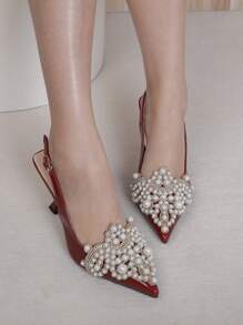 Women's Pointed Toe Pearl Decor High Heel Pump Shoes