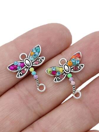 Set de 5/20 piezas Conector con dije de libélula plateada con cristal para elaborar pulseras, accesorios de joyería para manualidades