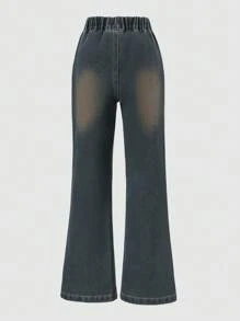 Vintage Washed Denim Jeans For Teenage Girls, Casual Streetwear, Outdoor & Commute, All Season - Blue - View 5