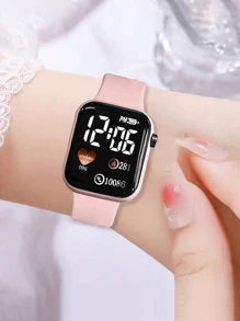 6 Pcs Cute Elegant Ladies Digital Watch Square Simple Digital Watch Best Bracelet Set Ladies Jewelry Set