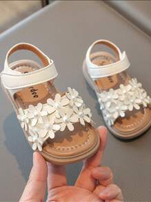 1 Pair Children Pearl Flower Hook And Loop Soft Bottom Lightweight Non-Slip Sandals, Very Comfortable To Wear, Suitable For Summer Beach