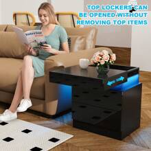 Set Of 1 Bedside Table With 2 Drawers And Sliding Plate, 1m Light Strip, 40x35x52cm, Side Table For Sofa Minimalist Style