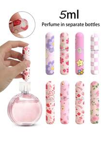 1 pieza Botella de perfume recargable de 5ml con patrón floral portátil, atomizador de viaje mini, dispensador cosmético, decantador de perfume, rociador de niebla recargable, en varios patrones