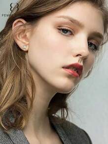 1set Finess Brand Stainless Steel Magnetic Cubic Zirconia Ear Studs For Men & Women, Hypoallergenic Non Pierced, 5-8mm Double-Sided Magnet Flat CZ Magnetic Clip-On Earrings - Multicolor - View 3