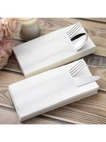 50pcs Dinner Napkins With Flatware Pocket, Prefolded Guest Towels Paper, Linen Feel, For Wedding Event Kitchen Daily Use, White, Perfect For Valentines, Weddings, & Christmas Dinners - Add A Touch Of Elegance To Your Tableware Accessories - White - View 4