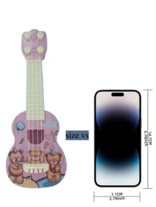 1pc卡通儿童吉他早教小吉他音乐教育启蒙玩具儿童音乐游戏学习玩具初学吉他尤克里里乐器玩具适合男孩女孩生日礼物音乐教育启蒙礼物 (注：部分配件颜色随机发送) - 彩色 - 查看 3