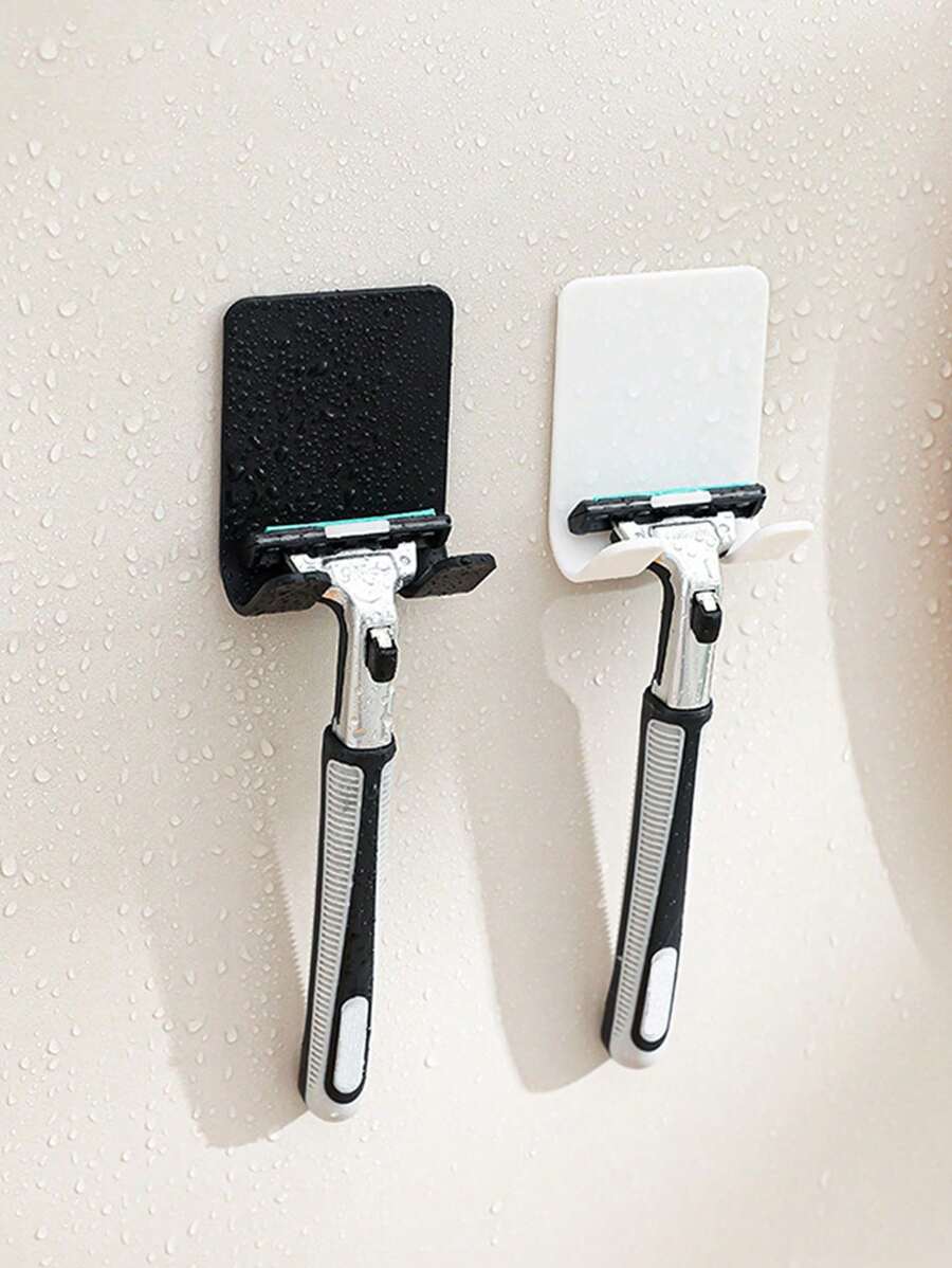 1/2pcs Plastic Shaver/Razor Wall Mount Hooks, Multifunctional No Drill Power Plug Razor Holder & Phone/Bag Organizer Home Bathroom Decor Fall Decor Back To School