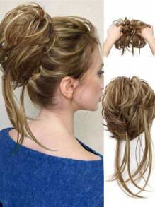 Synthetic Heat Resistance Fiber Elastic Straight Hair Messy Bun Hairpieces Scrunchie Black Blonde Brown Natural Fake Hair Chignon Band Updo Donut For Women Girls Daily Holiday Use - Multicolor - View 3