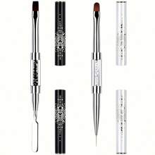 2Pcs Dual-Ended Nail Art Design Brushes With Rhinestone Handle - UV Gel Nail Art Tools Set