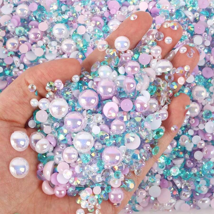 2368颗3-10毫米混合珍珠树脂水钻平底珍珠装饰品，DIY工艺用品，适用于手机壳、镜子、杯子、工艺品、鞋子等。