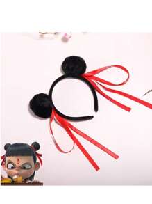 Băng đô Nezha, cùng phong cách với bộ phim The Monkey King, ruy băng đỏ và quả bóng lông, vòng tóc hoạt hình đáng yêu - Nhiều màu - Xem 8