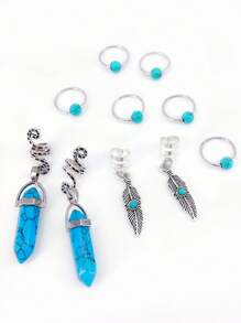 10pcs Boho Style Turquoise Hair Jewelry For Braids Alloy Accessories Loc Hair Dreadlocks Adjustable Hair Rings Hair Cuff Hair Charms Braid Jewelry Hair Beads Decorations For Men Women For Party Date - Silver - View 2