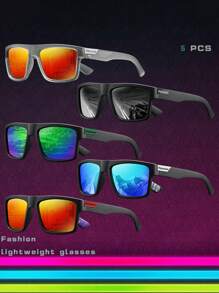 5 件方形时尚眼镜套装，梦幻镜片，经典时尚，用途广泛，适合户外运动、骑行、夏季海滩度假、户外、旅行等所有季节