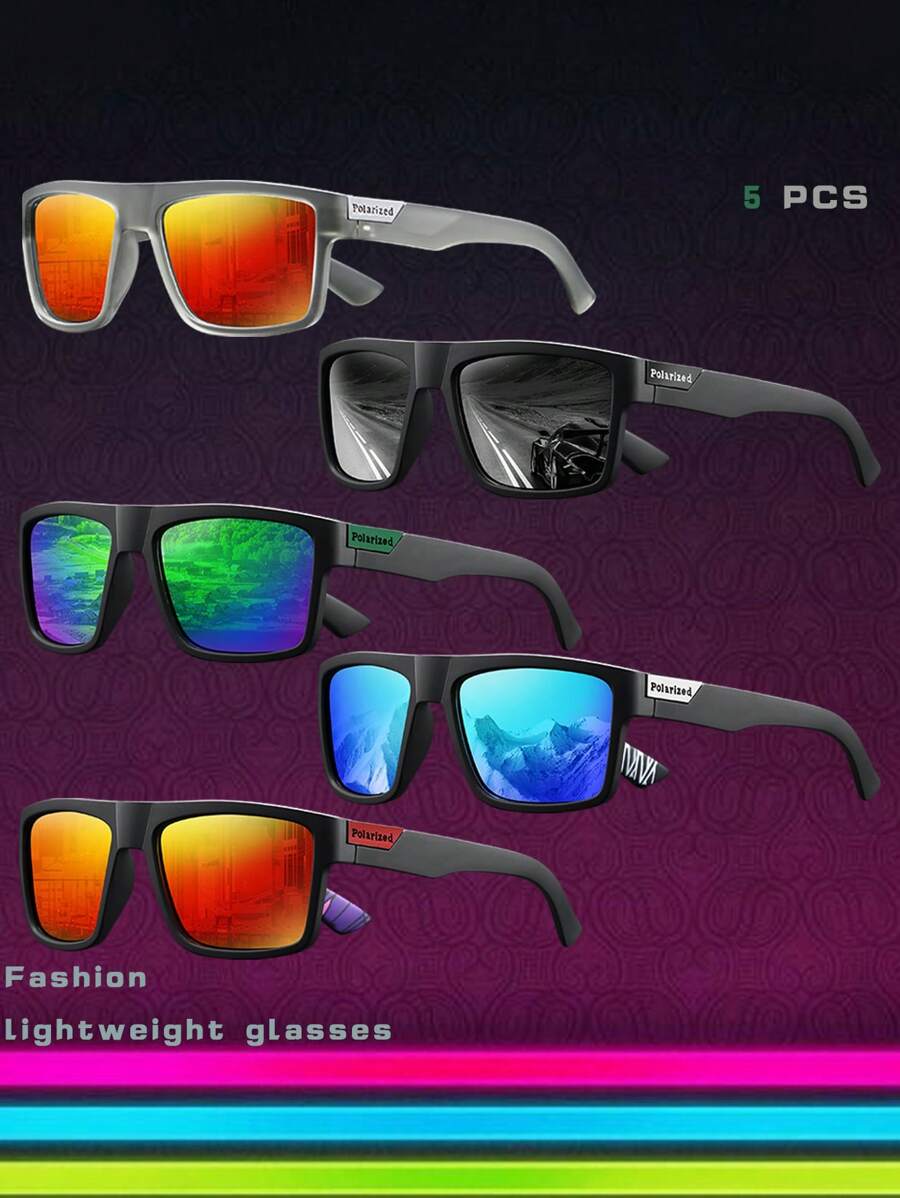 5 件方形时尚眼镜套装，梦幻镜片，经典时尚，用途广泛，适合户外运动、骑行、夏季海滩度假、户外、旅行等所有季节