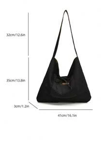Casual Commuting Large Handbag For Women, New Design Double Sided Denim Tote Bag Shoulder Armpit Large Capacity Plaid Bag