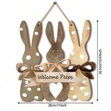 1 件复活节木制壁挂牌匾标志复活节兔子欢迎门标志花环装饰春季复活节室内户外家庭农舍门廊装饰，乡村木质前门标志复活节兔子春季悬挂木标志复活节主题派对装饰