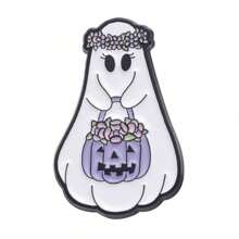 1pc Creative Cartoon Halloween Series Cute Ghost Shape Metal Brooch, Fun Quirky Badge Accessory - White - View 8