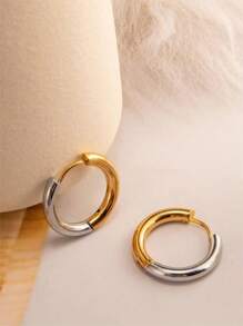 Set de 3 pares de pendientes de aro bicolor ligeros estilo Ins, pendientes de acero inoxidable de lujo para mujeres, adecuados para uso diario