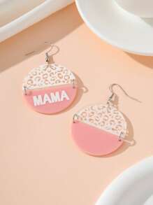 1 par de pendientes colgantes redondos de resina con estampado de letras en estilo vintage, diseño de mamá