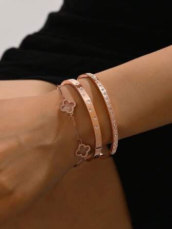 3pcs/4pcs/1pc 18K Gold Plated Stainless Steel Bangle Bracelet, Elegant High-End Fashion Accessory Suitable For Daily Wear, Street Style, Gift For Lover, Best Friend, Relative, Friend, Women's Party, Music Festival, Summer Beach Vacation