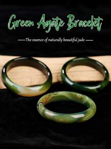 1pc New Fashion Green Agate Jade Stone Bracelet, Spiral Flower Pattern Agate Bracelet For Men & Women, Vintage Style Jewelry Suitable For Any Occasion - Gift For Mom (With Box)