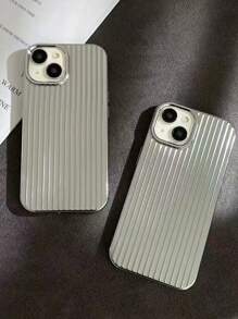 New 16 Full Coverage Electroplated Suitcase Vertical Striped Phone Case Compatible With IPhone 16, 16 Pro, 16 Pro Max, 13, 13 Pro, Waterproof, Shockproof, Anti-Fall, Anti-Scratch - Silver - View 5