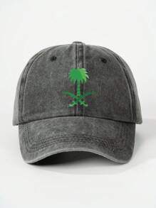 1pc Women's Palm Tree Printed Washed Baseball Cap, Adjustable Outdoor Sun Protection Leisure Hat, Suitable For Spring, Autumn, Travel, Beach, Also Fit For Men, Y2K Style