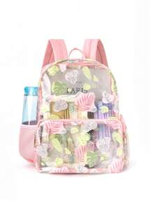 1 Pc Cute Cat Leaf Print Large Capacity Waterproof Transparent Children'S Backpack Suitable For Girls Kindergarten Elementary School, Outdoor Travel, Vacation, Daily Storage, Dormitory, Interest Class, Holiday Gift - Multicolor - View 7