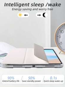 1pc Transparent Pencil Slot Triple-Fold Tablet Case, Purple, Customizable Text, Triple Fold Stand, Built-In Pencil Slot, Soft Edge Full Wrap Anti-Wear, Magnetic Sleep/Wake, Minimalist Casual Business Classic TPU Soft Shell Cover, Compatible With IPad Mini4/Mini5/Mini6/Mini7/Air/Air2/9.7/10.2/10.5/Air4/Air5/10.9/Pro 11-In.(M2)-2024/Pro 11-In.(M4)-2024, Apple Models A8, Models, Note: The Final Font Style Is Subject To The Effect Diagram. - Purple - View 6