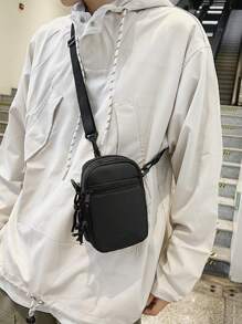 peach tree Peach Tree Men's Small Square Bag, Crossbody Bag, Waist Bag, Shoulder Bag, Phone Pouch, Coin Purse, Running Bag, Bike Bag, Fashion Solid Color Minimalist Zipper Closure Adjustable Strap Sports Casual Street Business Travel Vacation Essential Young Man Chic Square Bag