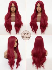 clouder Burgundy Long Hair Wavy Synthetic Wig Women Fashion Red Wig Natural Look Lightweight Breathable Center Parted Bangs Natural Look Heat Resistant Wig Braided Fiber Daily Party Use Elegant Fashion Wig Costume Wig Cosplay 34 Inch