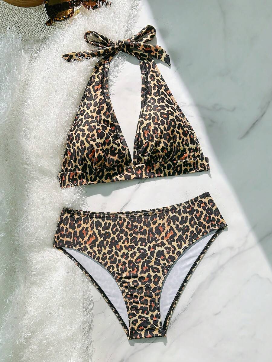 Sexy Tie Front Cleavage Enhancing Women's Beach Vacation Bikini Swimwear - Multicolor - View 1