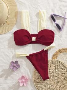 New Soft Padded Thick Strap Elegant Party Bikini Set, Women Summer Beach Fashion Swimwear